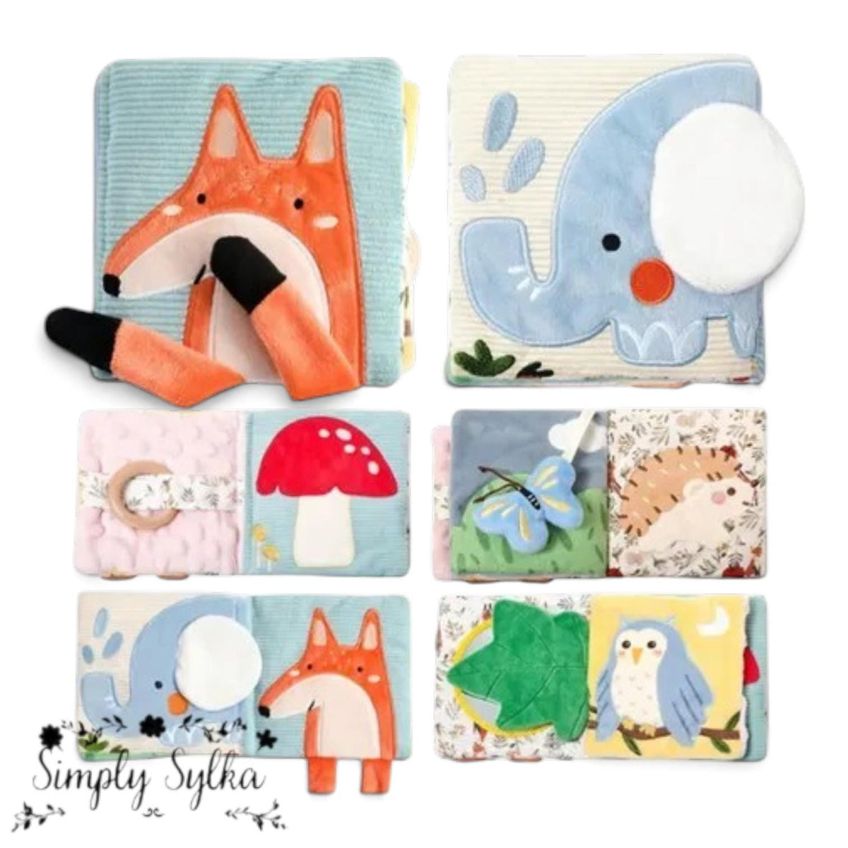 Soft Elephant Baby Sensory Cloth Book, Early Learning Activity Toy, Baby-Safe