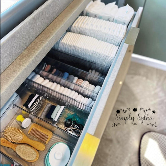 Adjustable Clear Drawer Organizers – Nursery Storage for Baby Essentials (4 Pack) - Expandable Draw Organizer