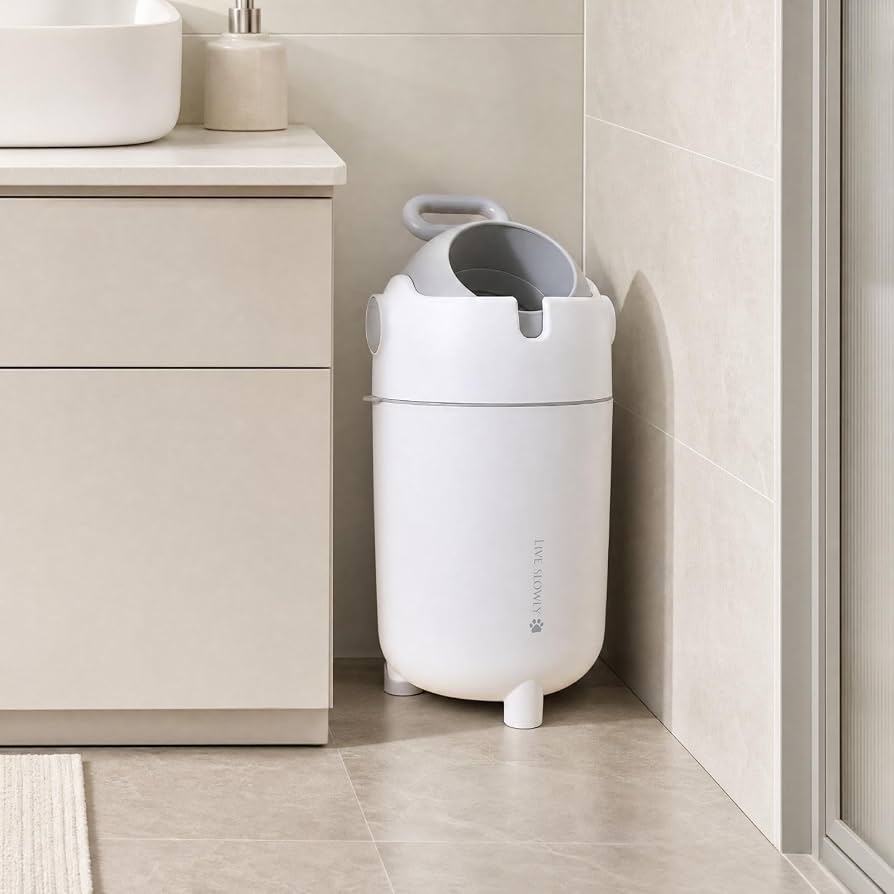 Odor-Proof Diaper Pail 12L – Odour-Proof Diaper Bin with Silent Lid for Nursery, White