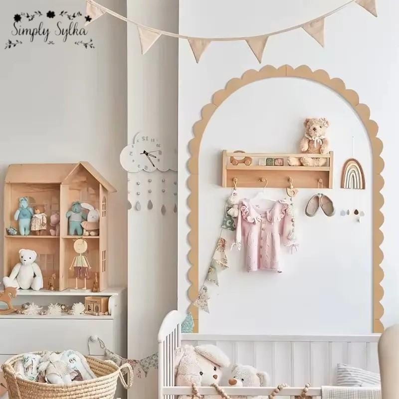 Wooden Arch Frame, Scalloped Boho Nursery Decor, DIY  unfinished Kids Playroom Wall