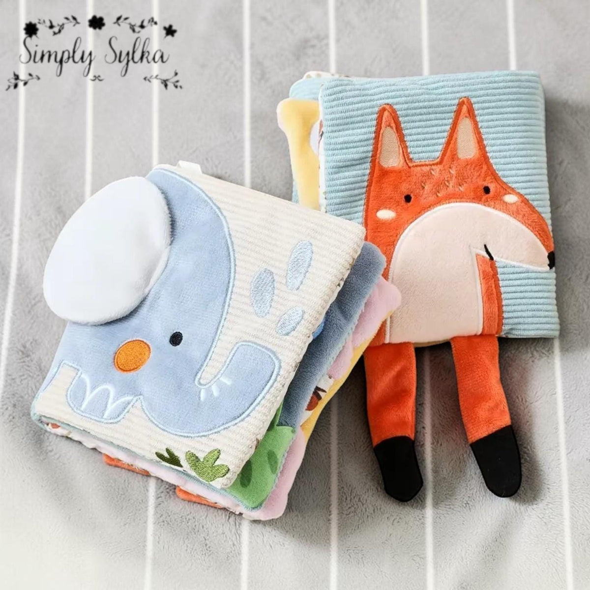 Soft Elephant Baby Sensory Cloth Book, Early Learning Activity Toy, Baby-Safe