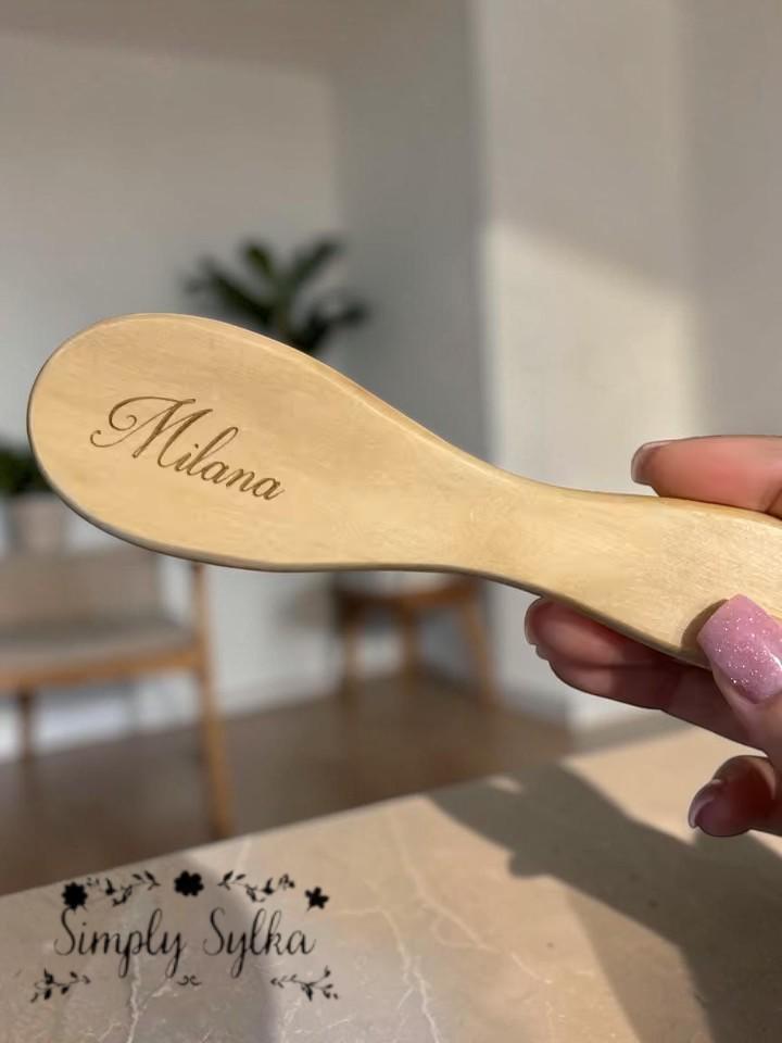 Personalized Wooden Baby Hair Brush, Soft Wool Scalp Groomer
