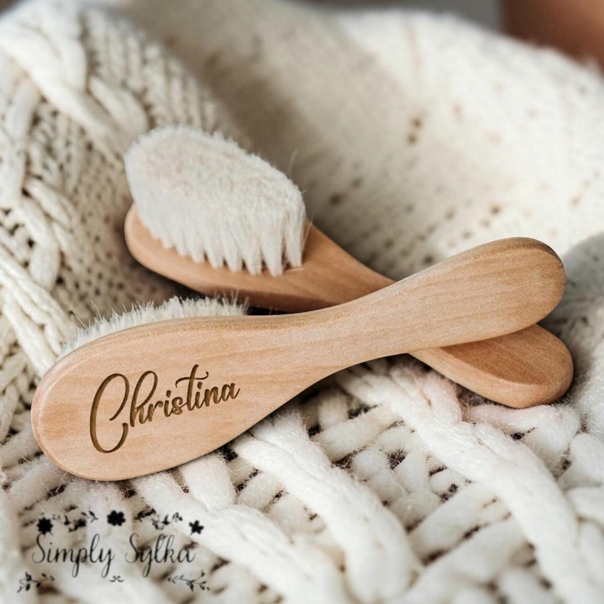 Personalized Wooden Baby Hair Brush, Soft Wool Scalp Groomer
