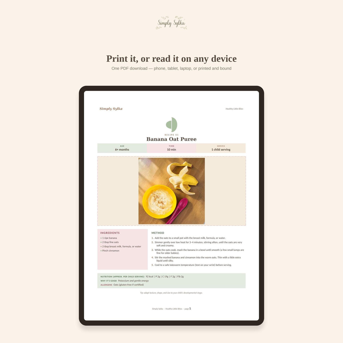 Baby Food Recipe eBook, 50 First Foods Recipes, Baby Led Weaning Guide (Digital Download)
