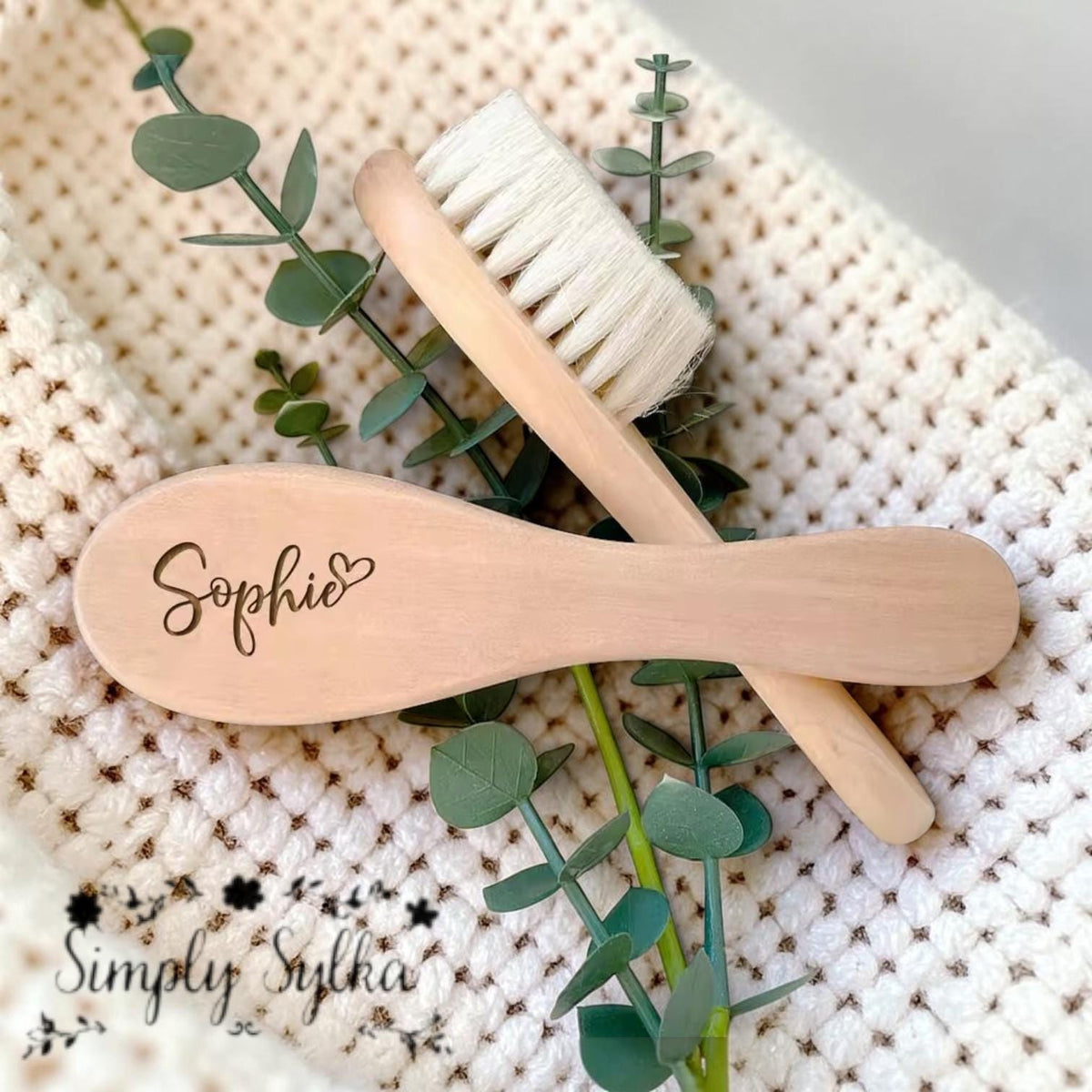 Personalized Wooden Baby Hair Brush, Soft Wool Scalp Groomer