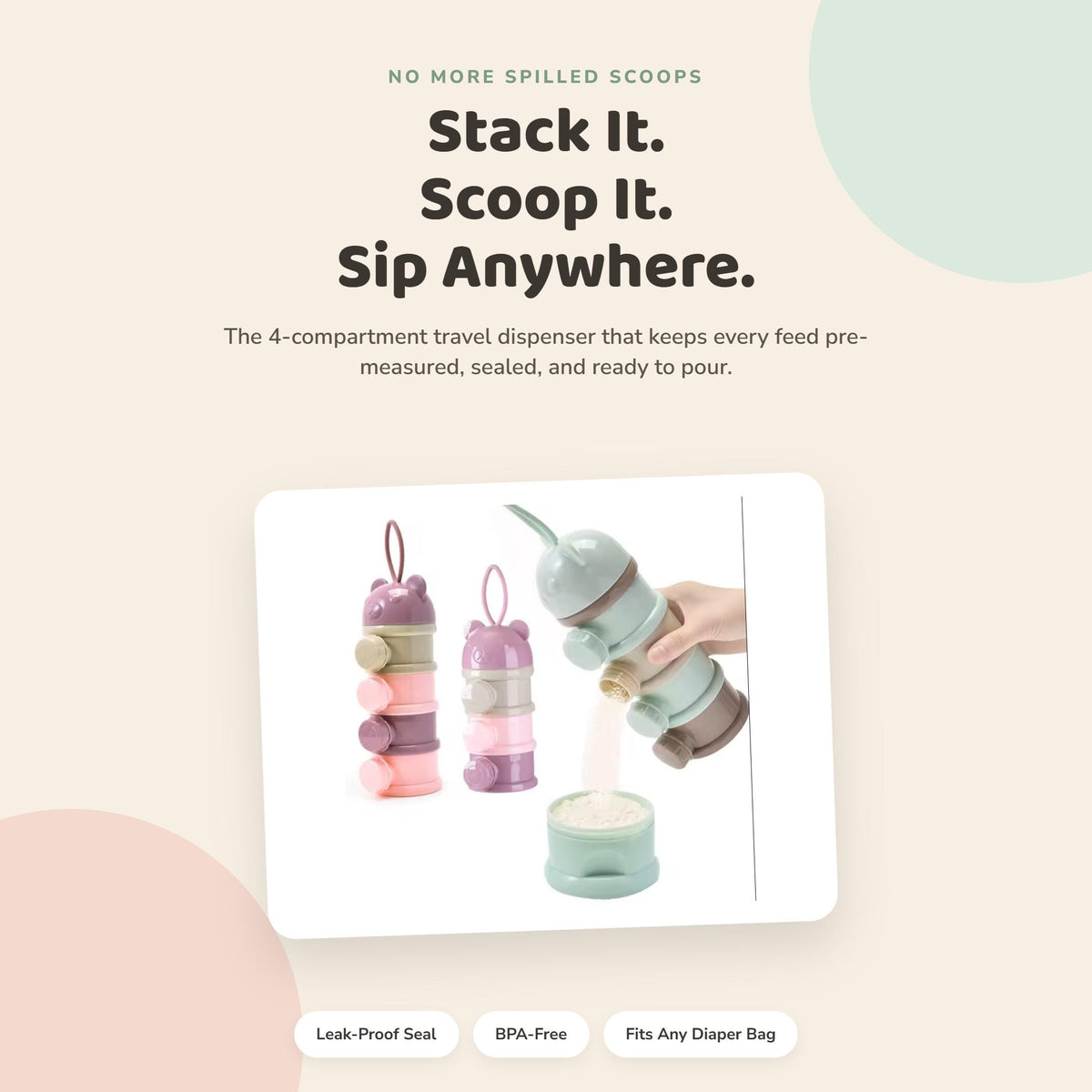 4-Compartment Stackable Formula Dispenser | BPA-Free Travel Milk Container (New Mom Gift)