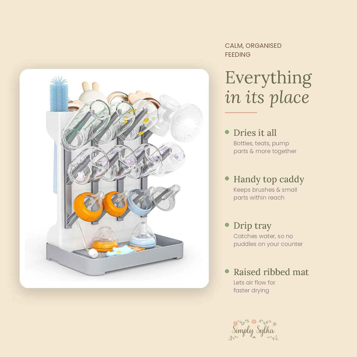 Baby Bottle Drying Rack, Bottle Dryer Stand with Drip Tray, Pump Parts Drying Rack, Newborn Essentials, Baby Shower Gift, New Mom Gift
